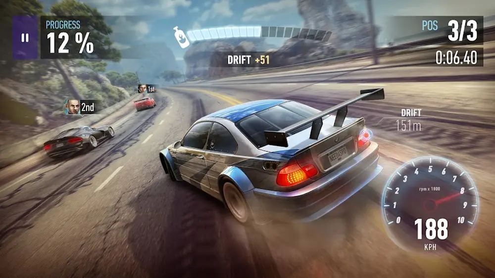 Need for Speed No Limits — a tuned car drifting through a night-time street corner